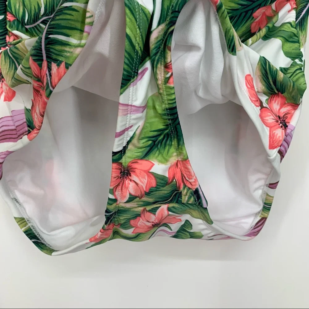 Kona Sol Ruffle Off The Shoulder Tropical High Coverage One Piece Swimsuit